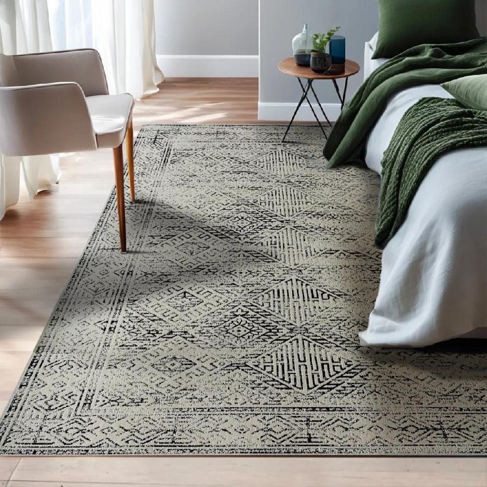 eminza Tapis de salon rectangulaire jacquard (160 x 230 cm) Zahra Noir