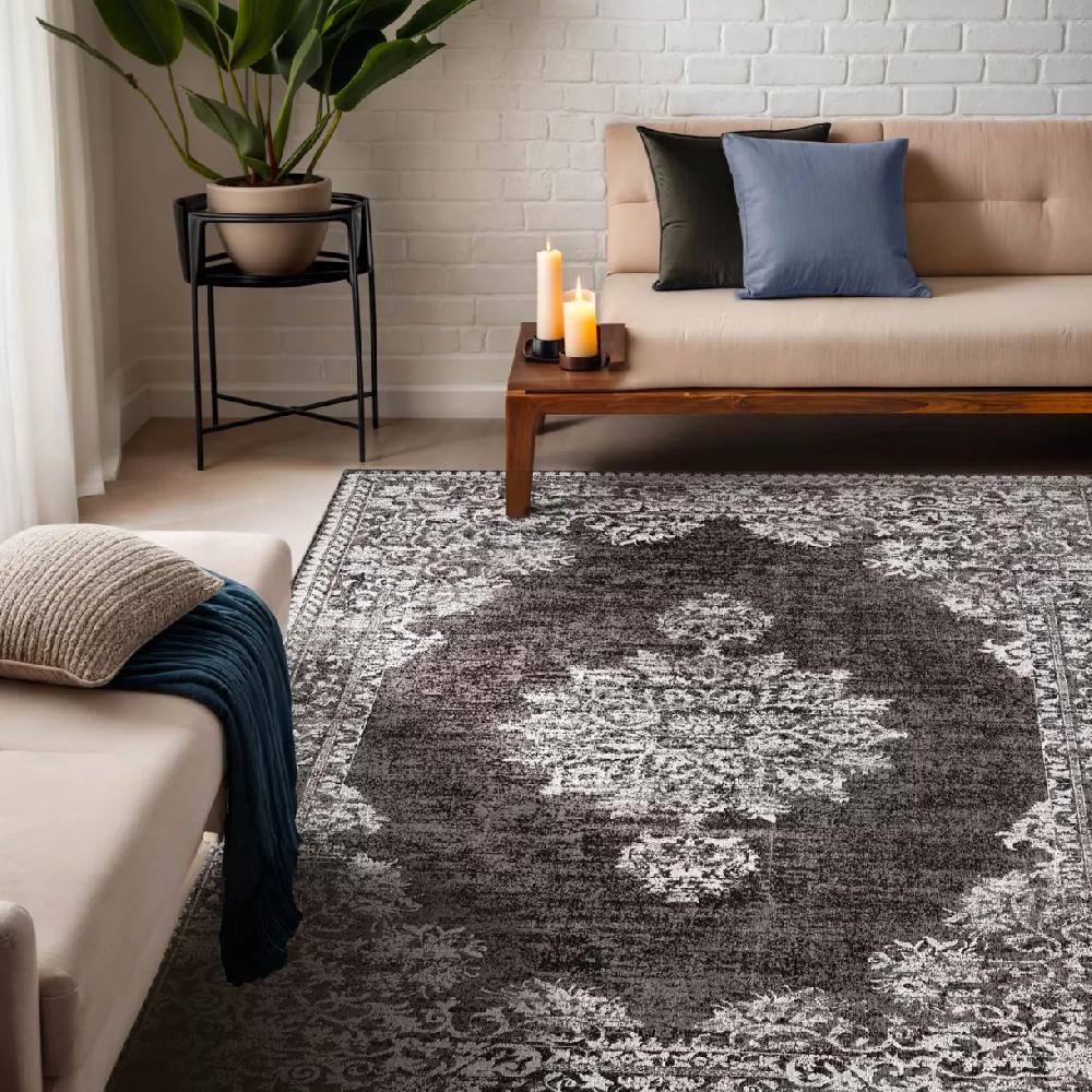 eminza Tapis de salon rectangulaire jacquard (160 x 230 cm) Sana Gris