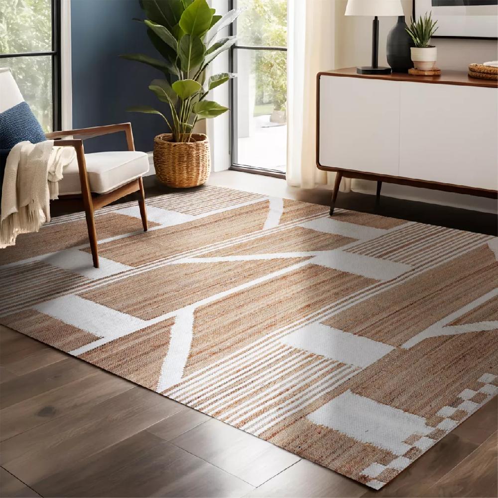 eminza Tapis de salon rectangulaire jute (140 x 200 cm) Paris Beige