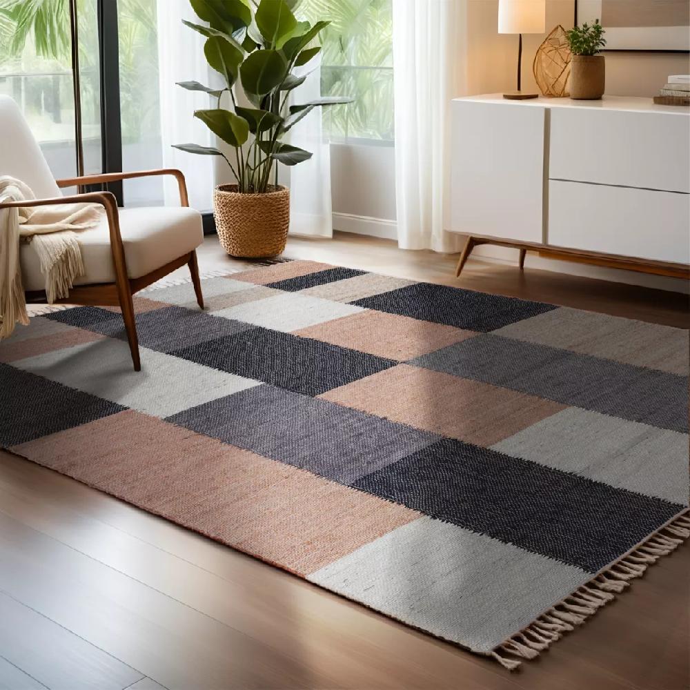 eminza Tapis de salon rectangulaire jute et coton (140 x 200 cm) Freya Multicolore