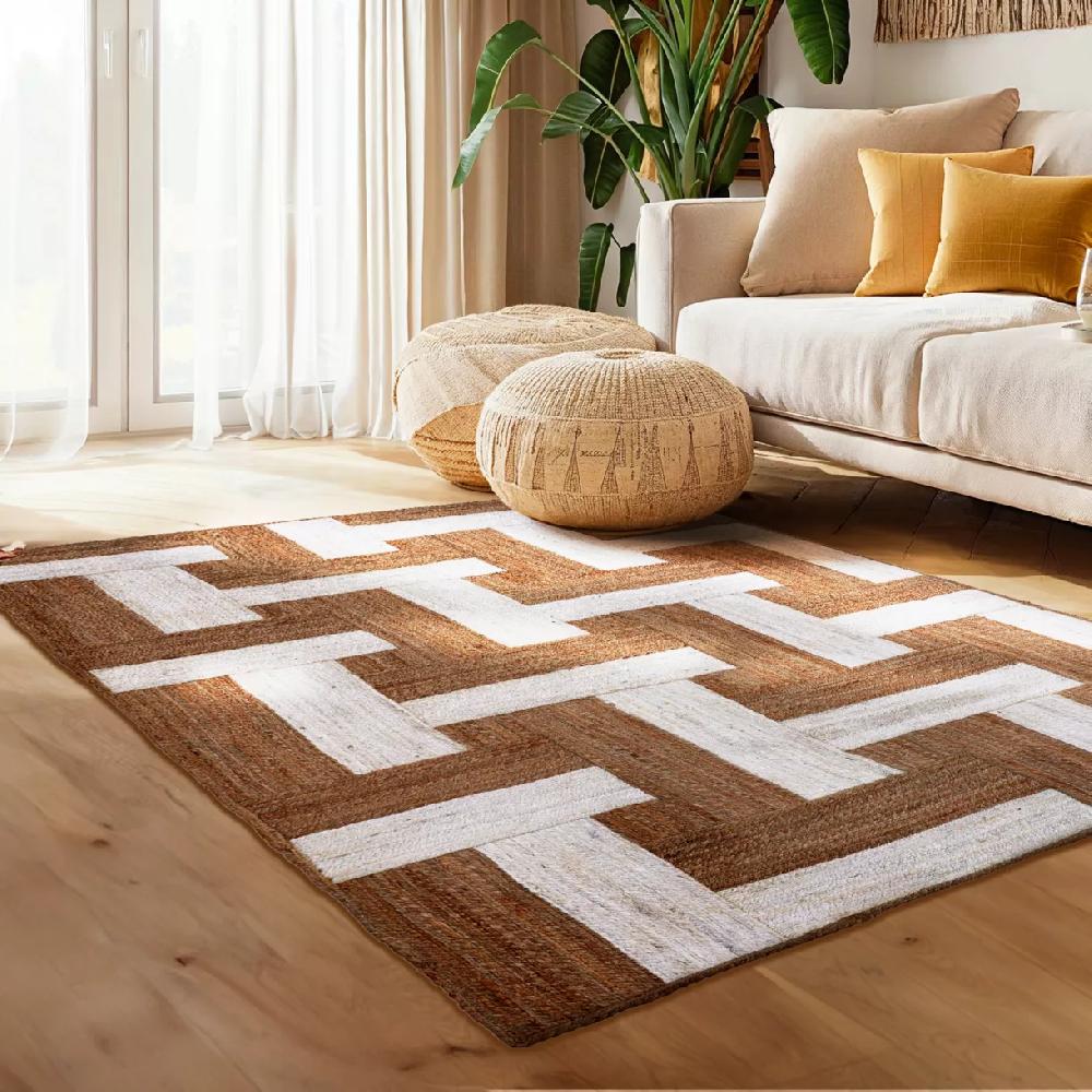 eminza Tapis de salon rectangulaire jute tissée main (140 x 200 cm) Anjali Marron