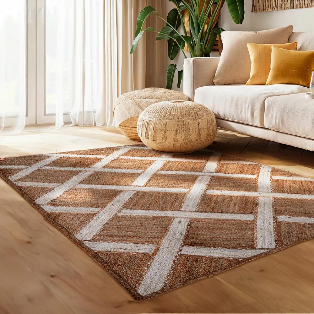 eminza Tapis de salon rectangulaire jute tissée main (160 x 230 cm) Akira Marron