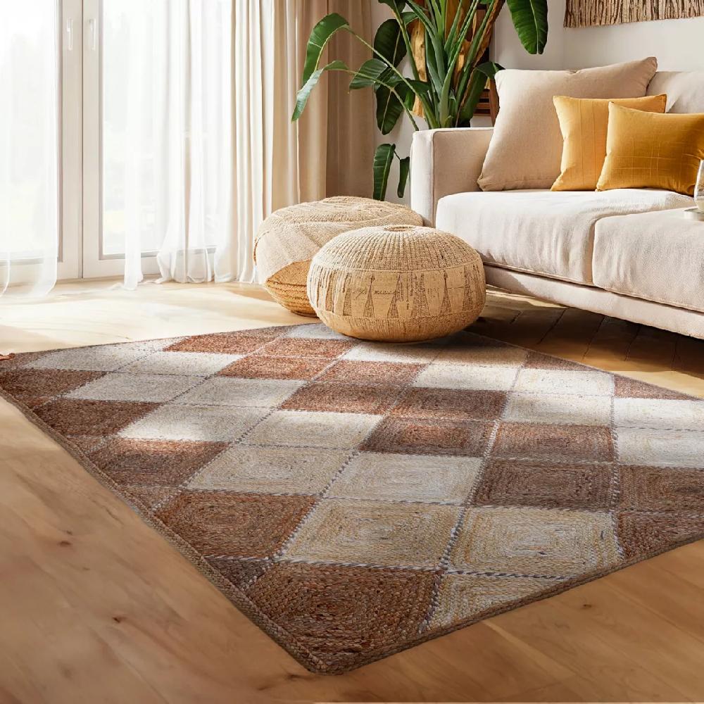eminza Tapis de salon rectangulaire jute tressée main (140 x 200 cm) Advay Beige