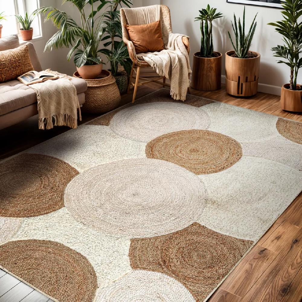 eminza Tapis de salon rectangulaire jute tressée main (140 x 200 cm) Reina Beige