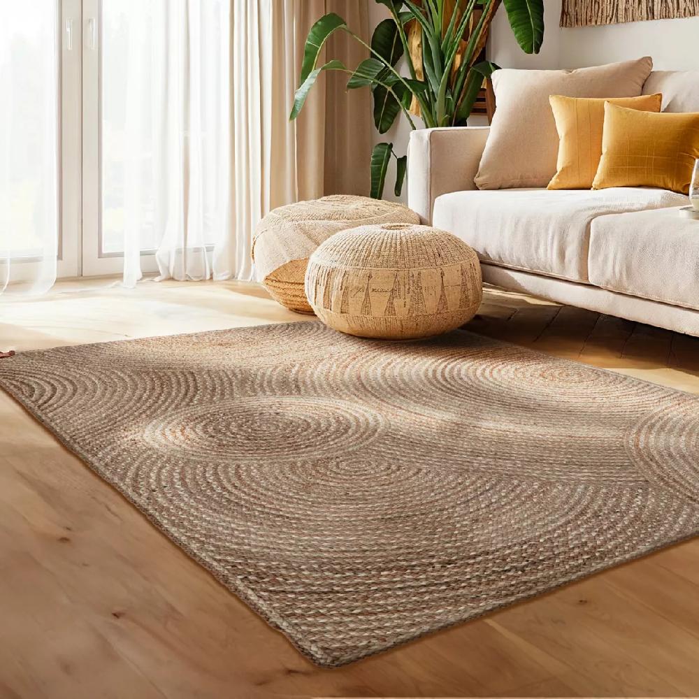 eminza Tapis de salon rectangulaire jute tressée main (160 x 230 cm) Neha Beige