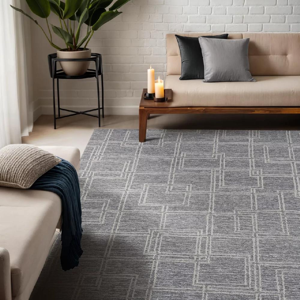 eminza Tapis de salon rectangulaire laine tuftée (140 x 200 cm) Yutoo Gris