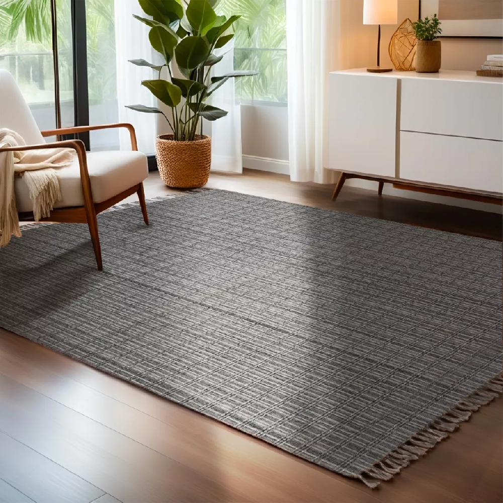 eminza Tapis de salon rectangulaire matière recyclée (140 x 200 cm) Priya Gris