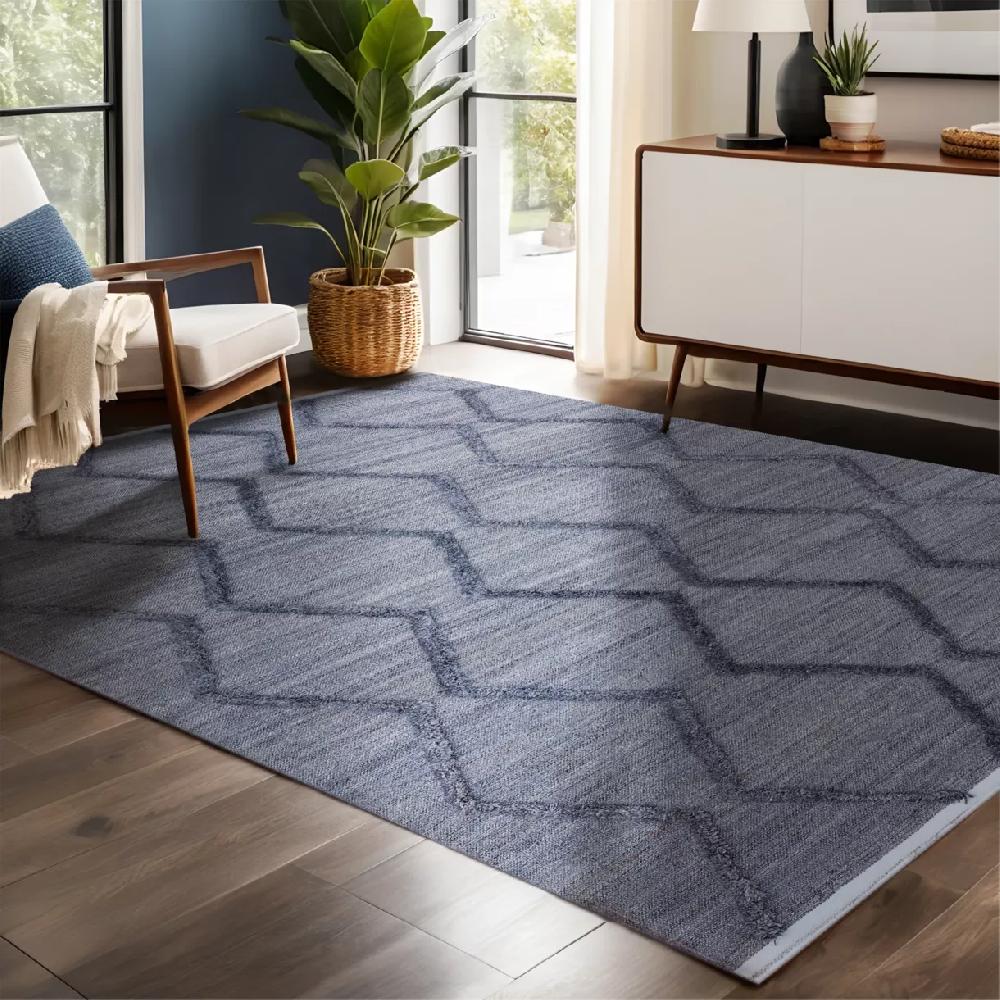 eminza Tapis de salon rectangulaire matière recyclée tuftée (140 x 200 cm) Noori Gris
