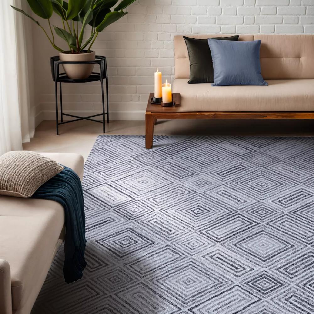 eminza Tapis de salon rectangulaire matière recyclée tuftée (140 x 200 cm) Shelton Gris