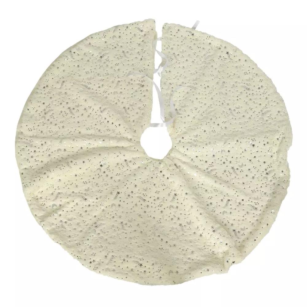 eminza Tapis de sapin rond (D100 cm) Pluie d'étoiles argentées