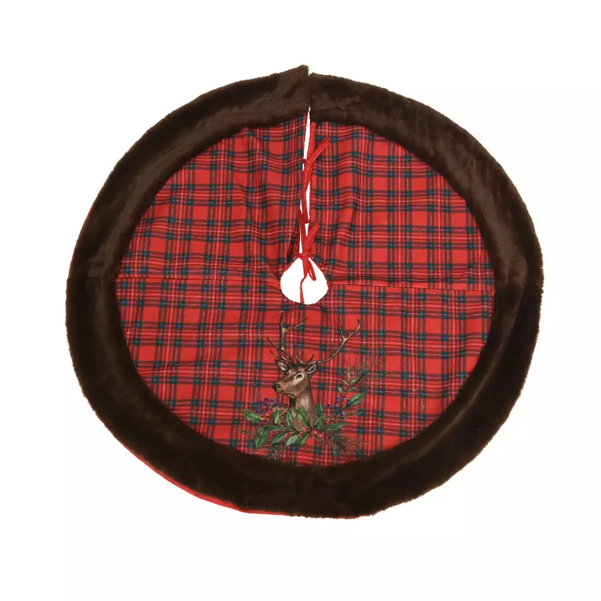 eminza Tapis de sapin rond (D88 cm) Cerf et tartan écossais