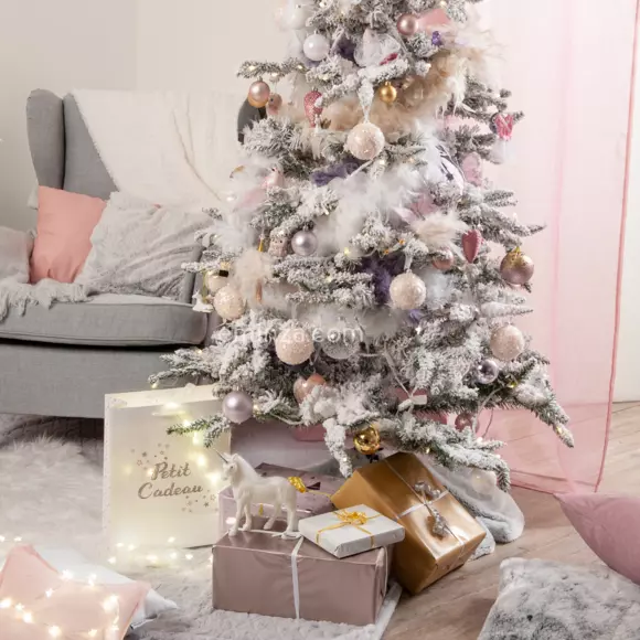 Eminza Tapis De Sapin Rond (D90 Cm) Fourrure D'hiver Gris