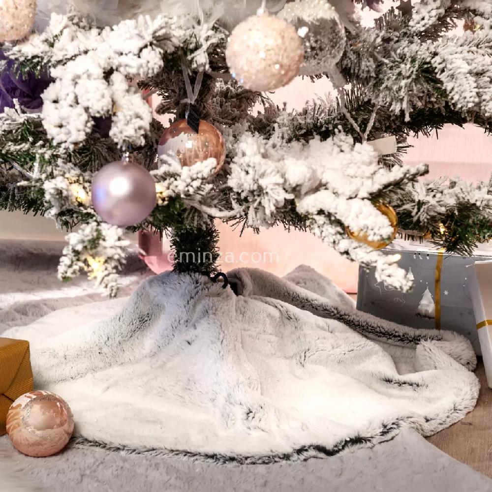 eminza Tapis de sapin rond (D90 cm) Fourrure d'hiver Gris