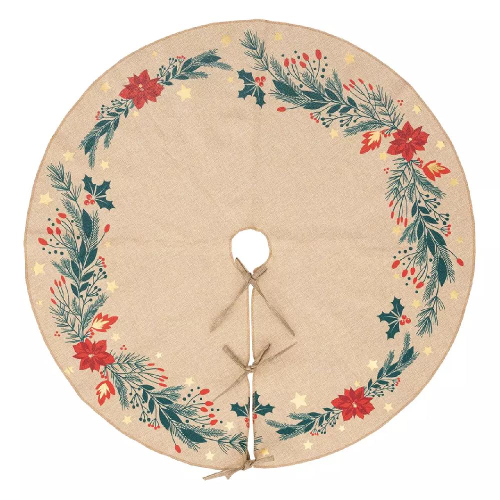 eminza Tapis de sapin rond (D90 cm) Poinsettia de Noël