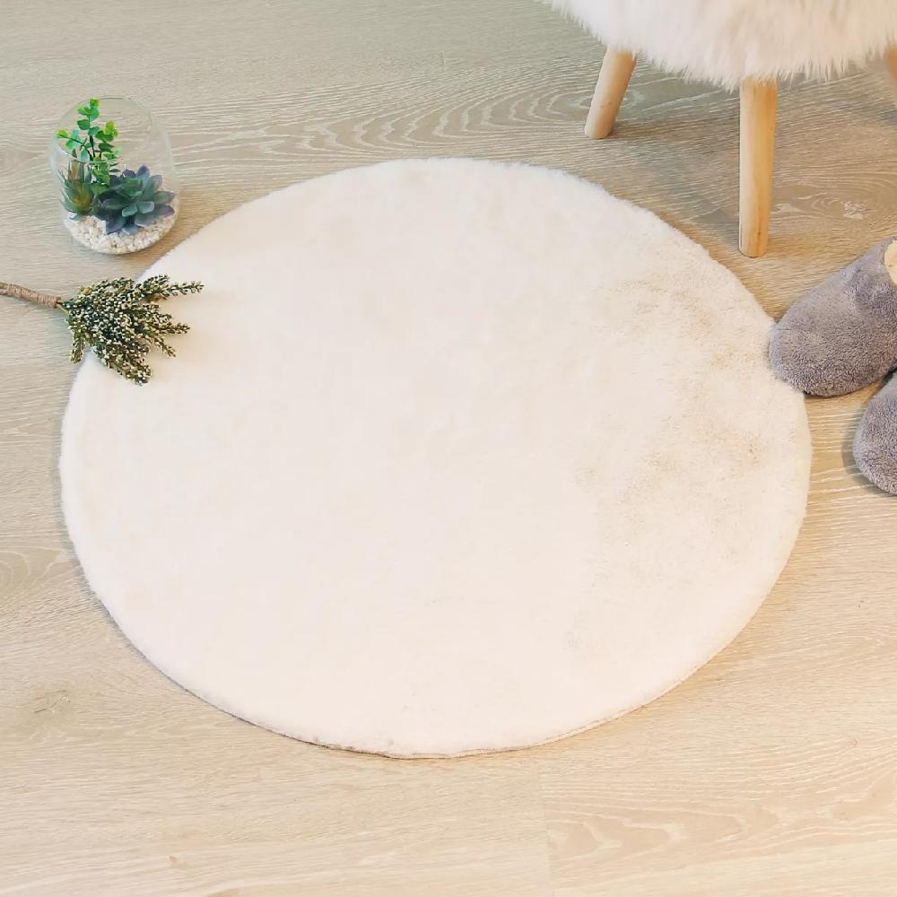 eminza Tapis rond fausse fourrure (80 cm) Jona Ivoire
