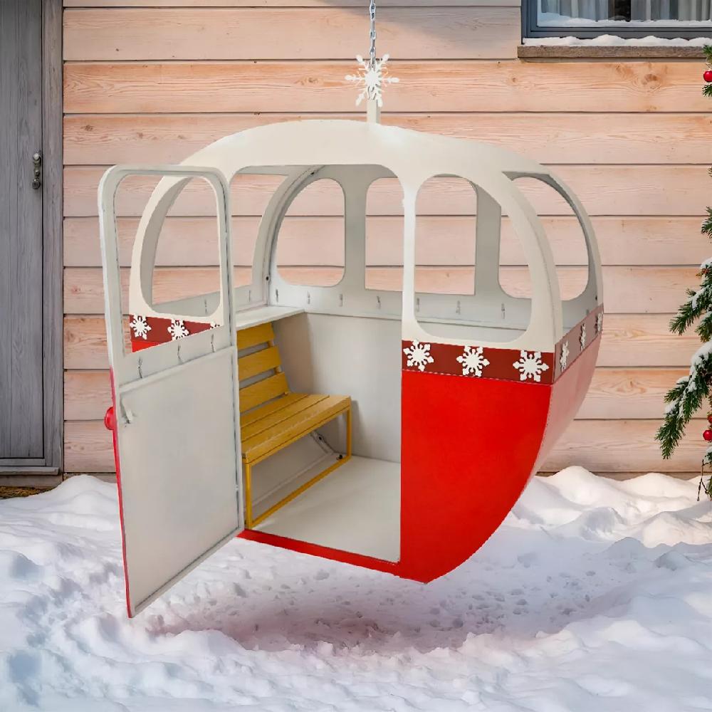 eminza Télécabine en métal Géante (H120 cm) Winter Rouge et blanc