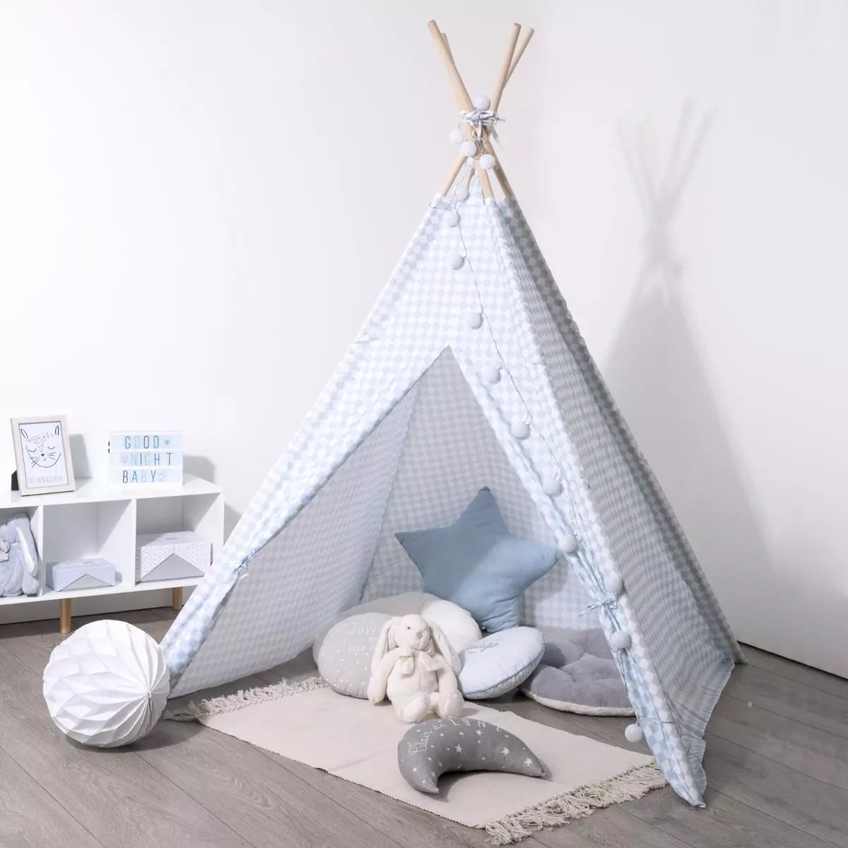 eminza Tipi enfant bois et tissu (H160 cm) Dameo Bleu