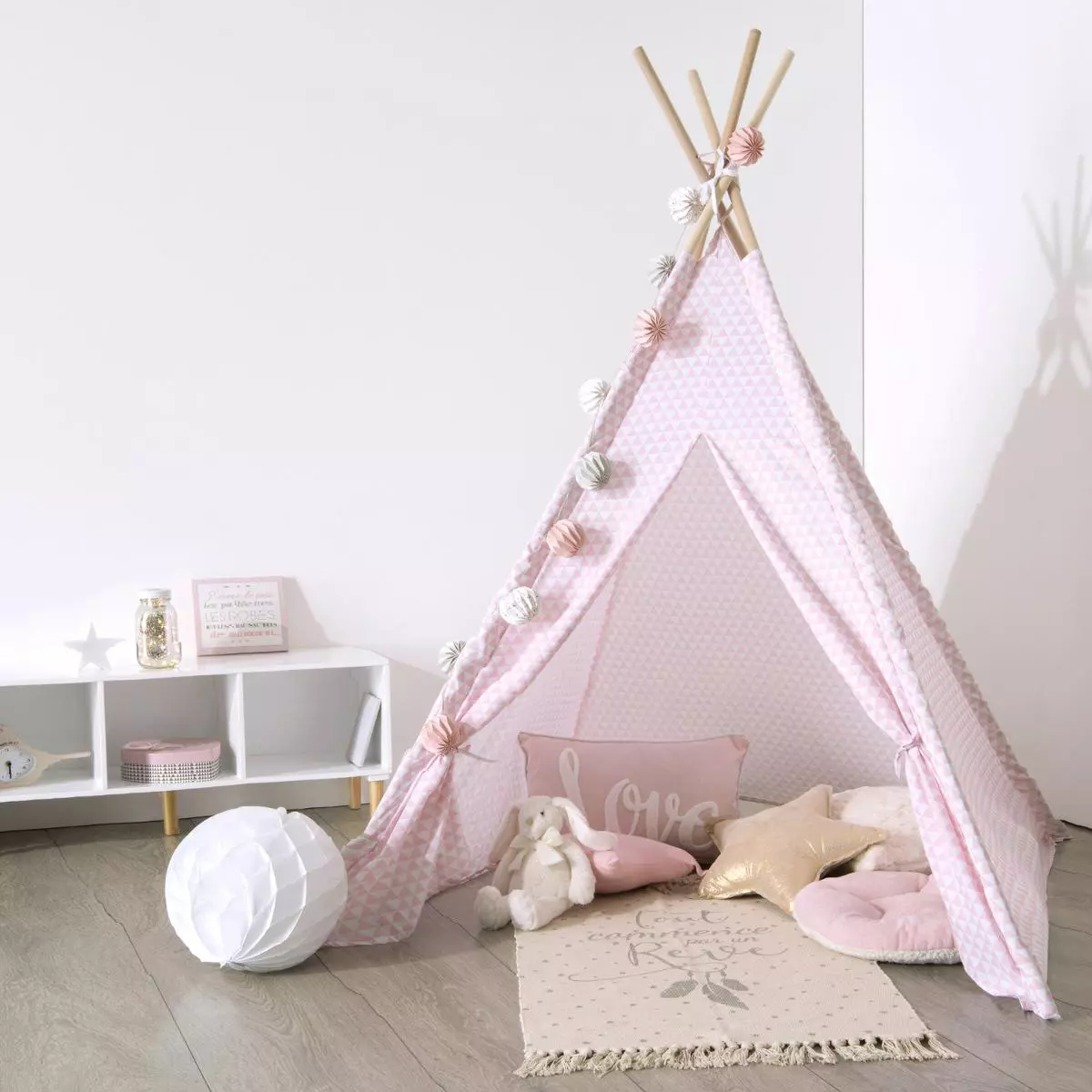 eminza Tipi enfant bois et tissu (H160 cm) Dameo Rose