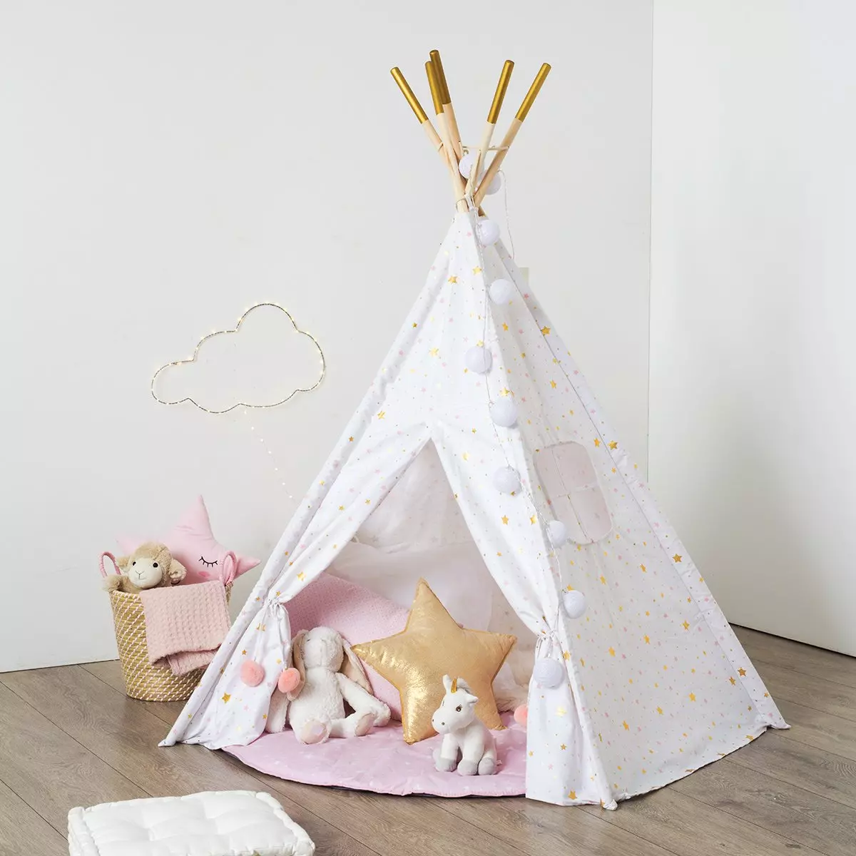eminza Tipi enfant bois et tissu (H160 cm) Starla Blanc