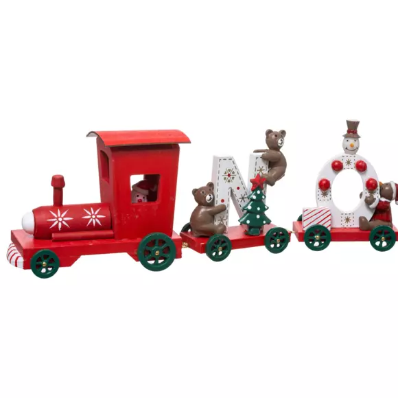 Eminza Train Décoratif En Bois (44 Cm) Noël 4 Wagons Rouge