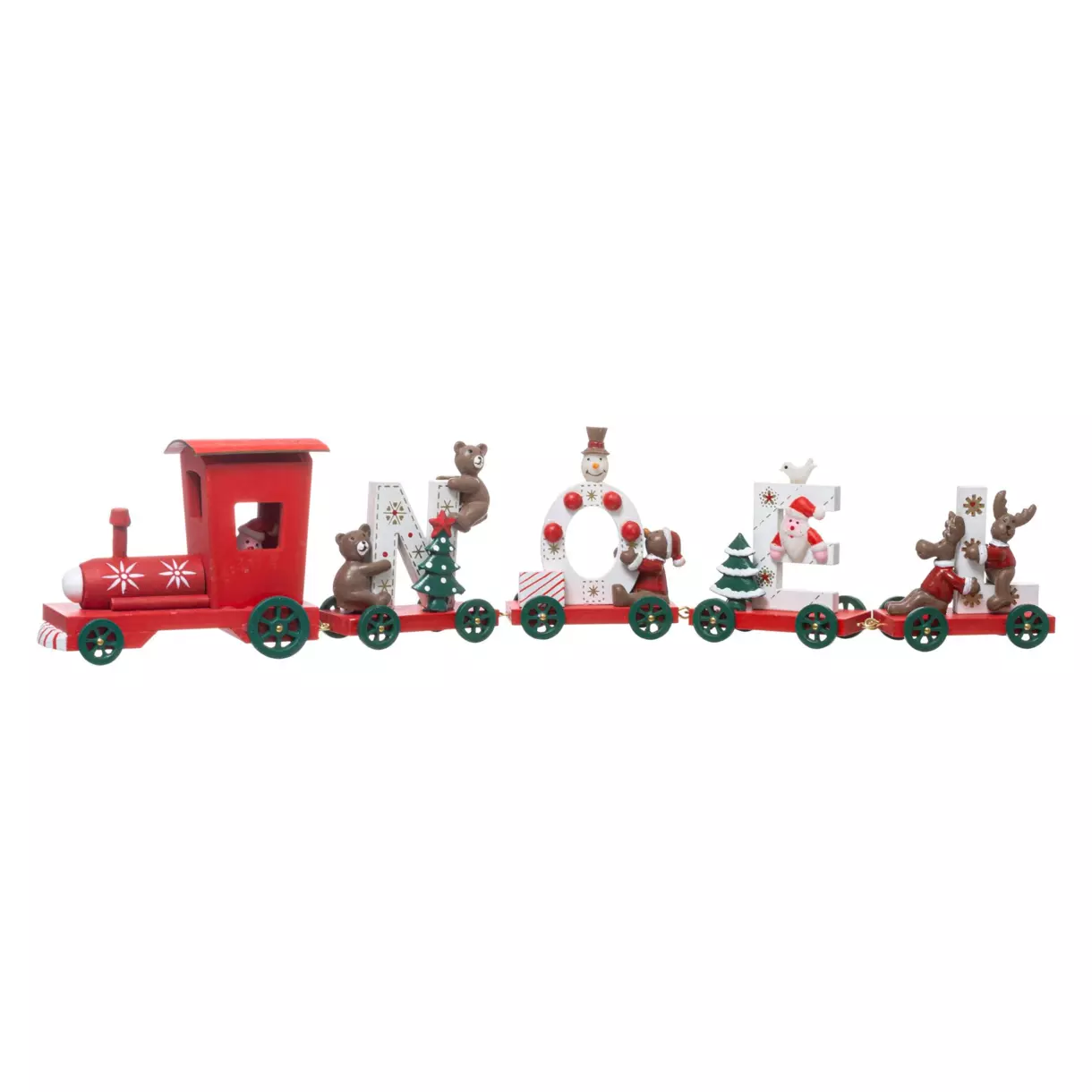 eminza Train décoratif en bois (44 cm) Noël 4 wagons Rouge
