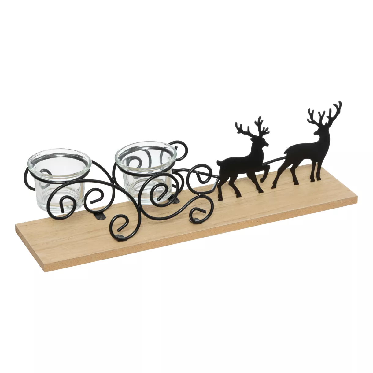 eminza Traineau en bois déco (35 x H11 cm) Photophores de Noël