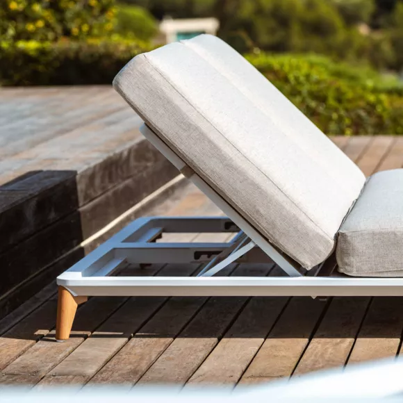 Eminza Transat Double En Aluminium Monte Carlo Blanc Et Taupe