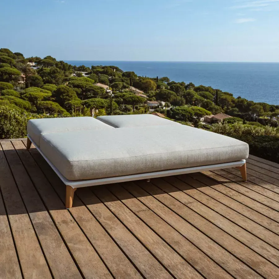 Eminza Transat Double En Aluminium Monte Carlo Blanc Et Taupe