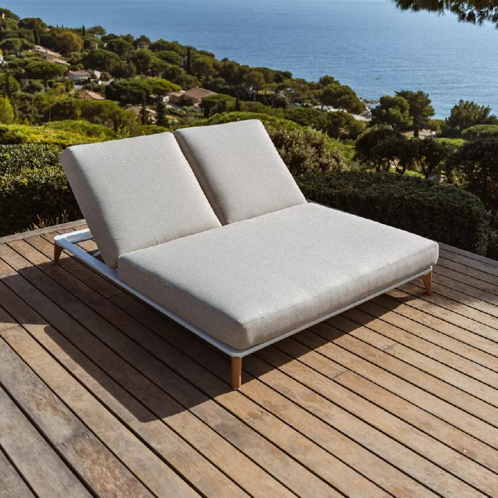 eminza Transat double en aluminium Monte Carlo Blanc et taupe