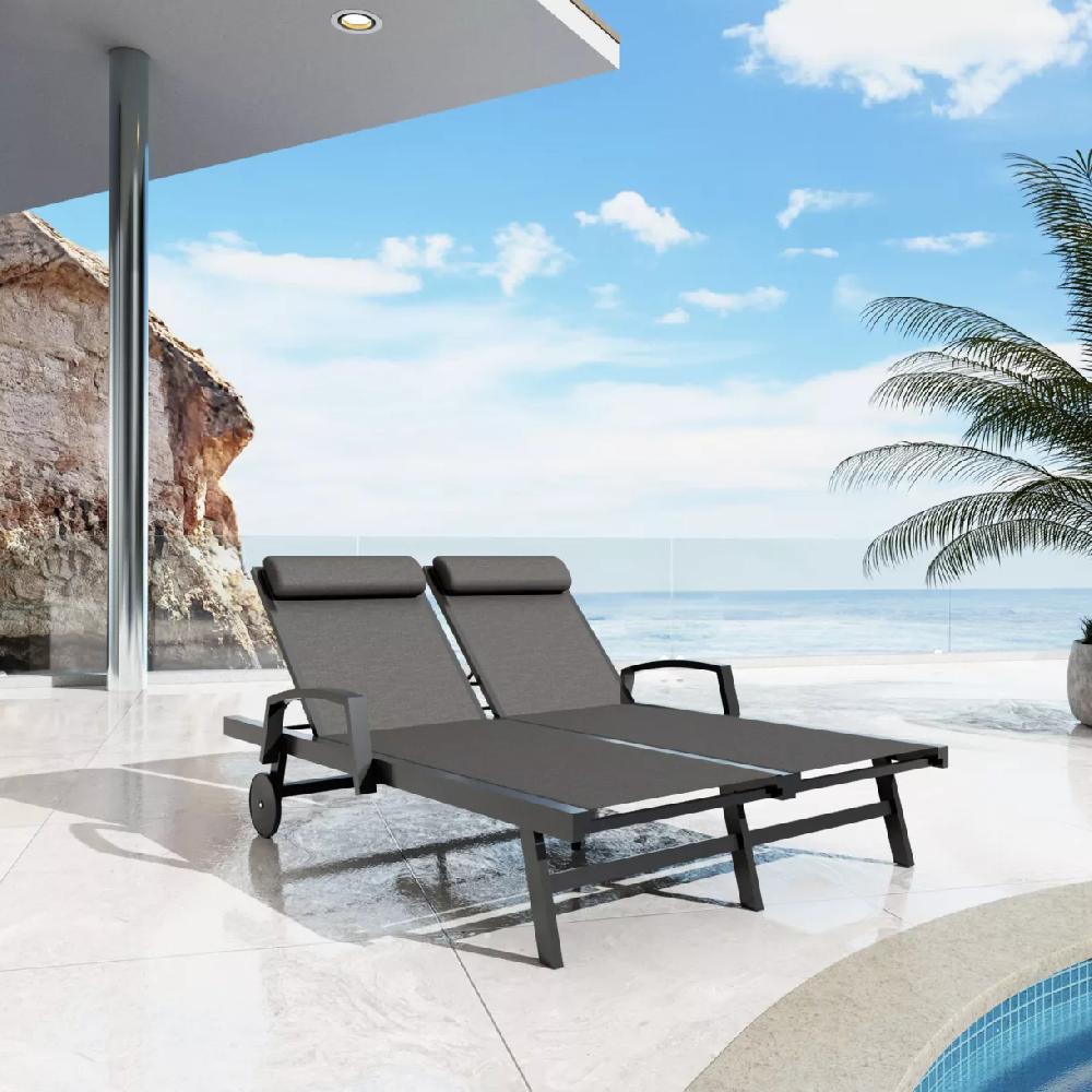 eminza Transat double en aluminium Pirae Gris anthracite