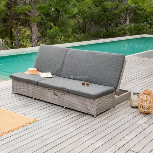 Eminza Transat Double En Résine Tressée - Canapé De Jardin Calvi Gris Et Gris Foncé