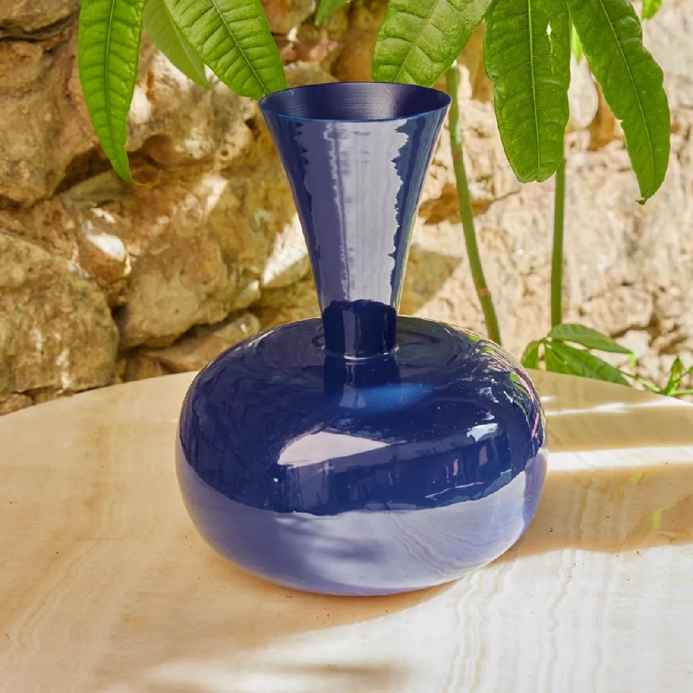 eminza Vase en métal émaillé fait main (H23 cm) Cléa Bleu roi brillant