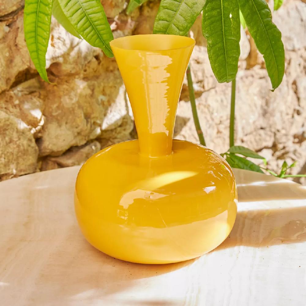 eminza Vase en métal émaillé fait main (H23 cm) Cléa Jaune brillant