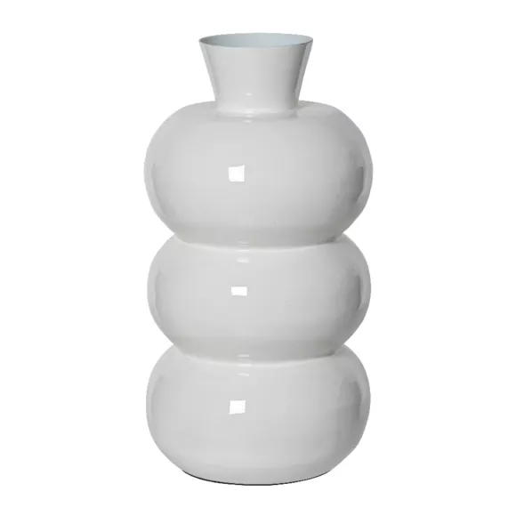 Eminza Vase En Métal émaillé Fait Main (H33 Cm) Serena Blanc Brillant