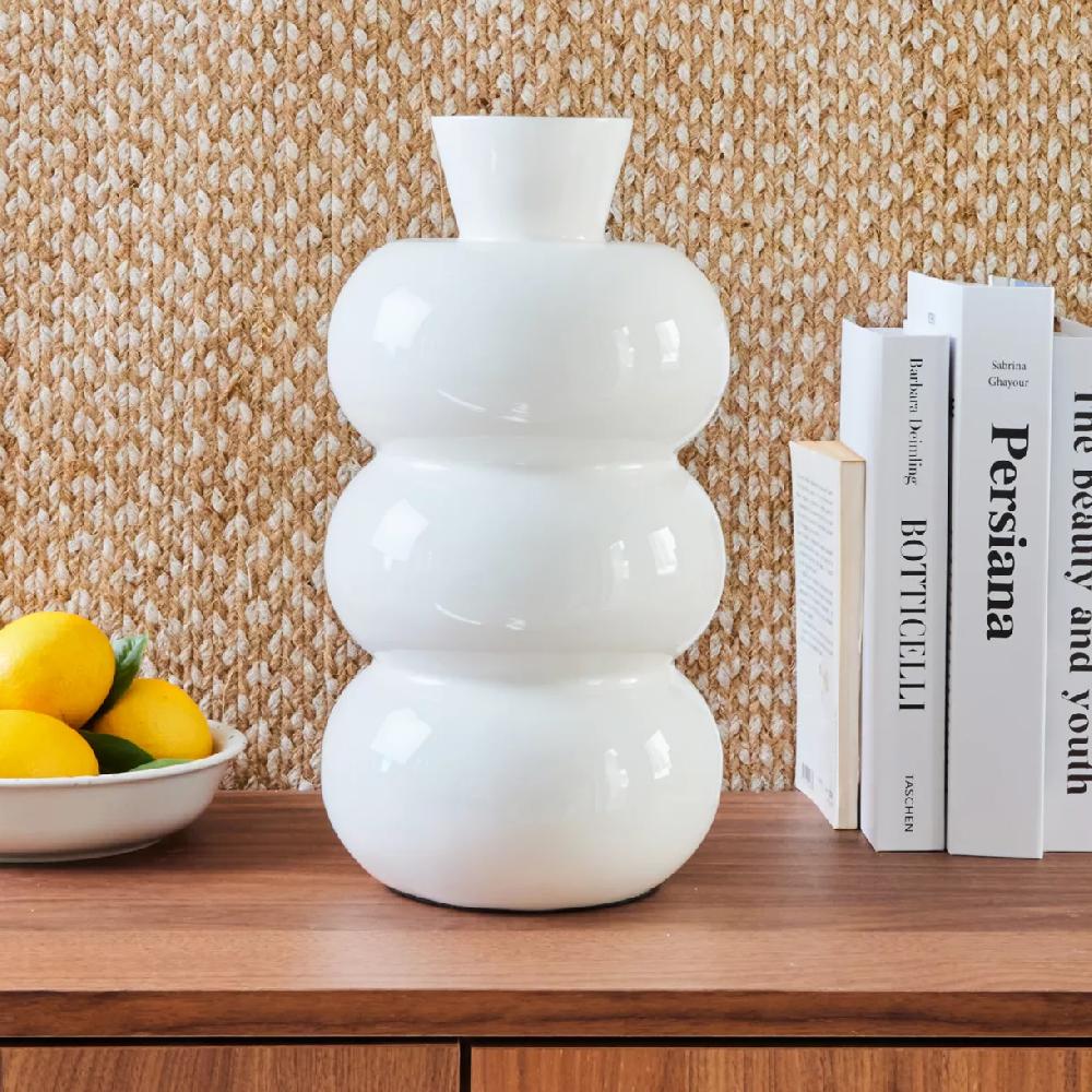 eminza Vase en métal émaillé fait main (H33 cm) Serena Blanc brillant