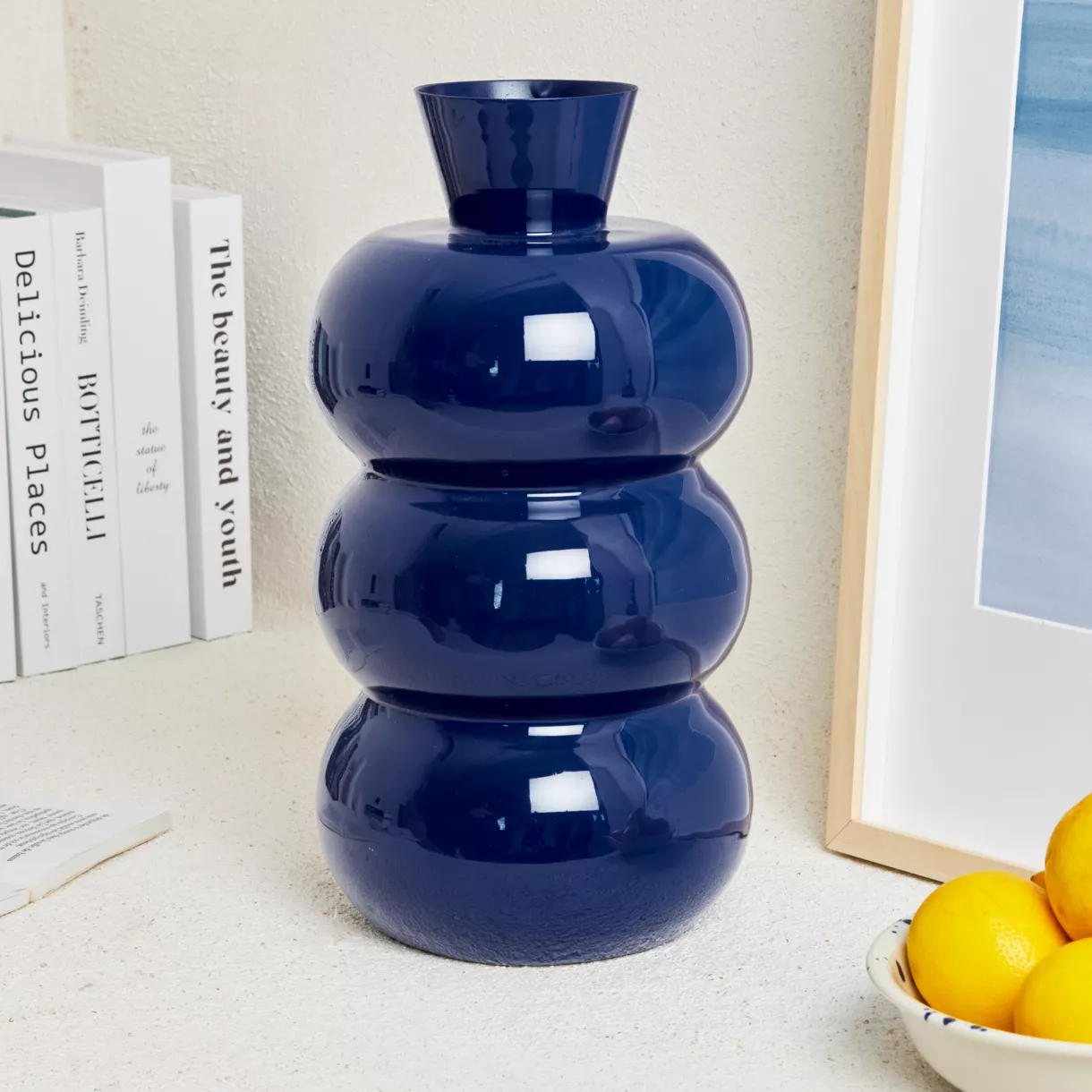 eminza Vase en métal émaillé fait main (H33 cm) Serena Bleu roi brillant