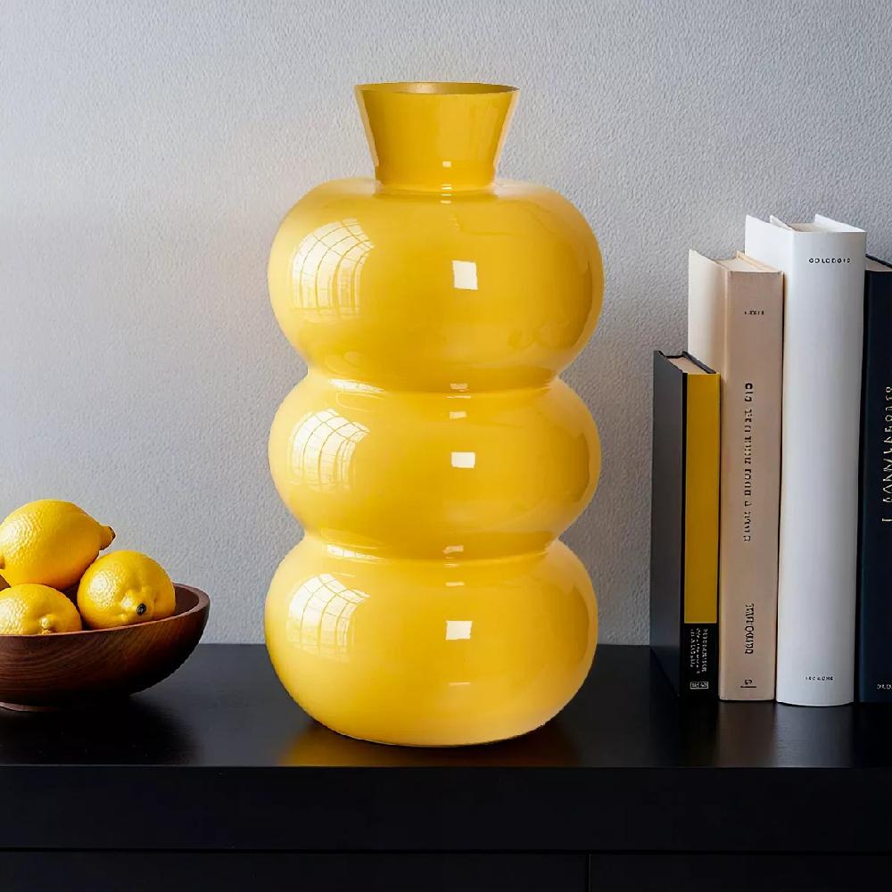eminza Vase en métal émaillé fait main (H33 cm) Serena Jaune brillant