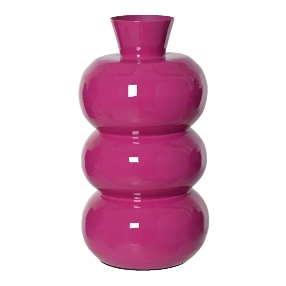 Eminza Vase En Métal émaillé Fait Main (H33 Cm) Serena Rose Fuschia Brillant