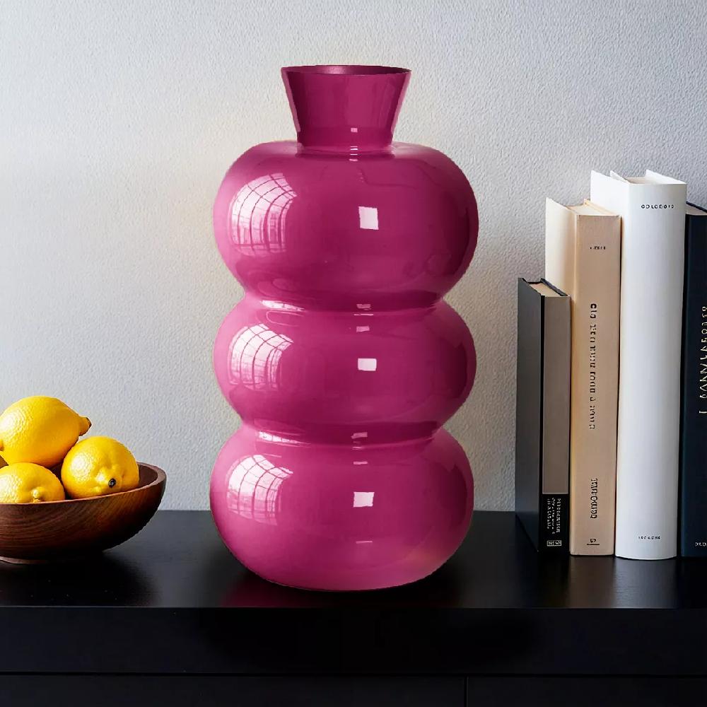eminza Vase en métal émaillé fait main (H33 cm) Serena Rose fuschia brillant