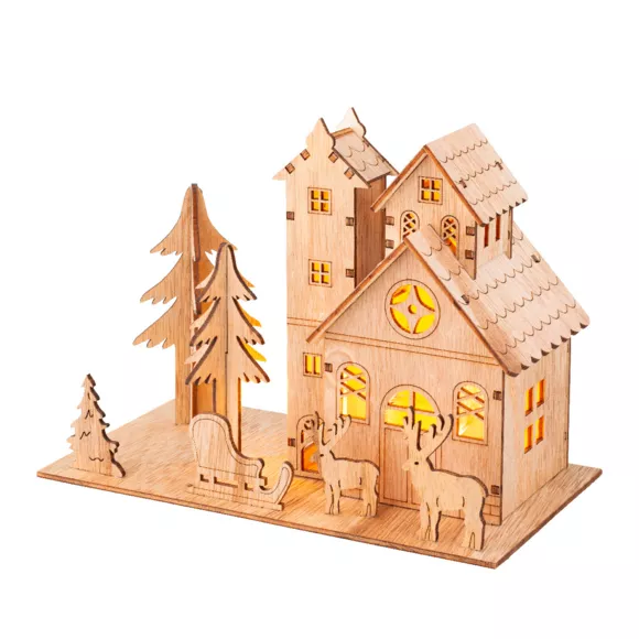 Eminza Village De Noël En Bois Lumineux (21 X H16 Cm) Paysage Enchanté