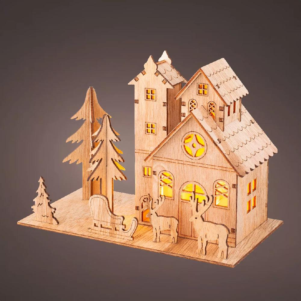 eminza Village de Noël en bois lumineux (21 x H16 cm) Paysage enchanté