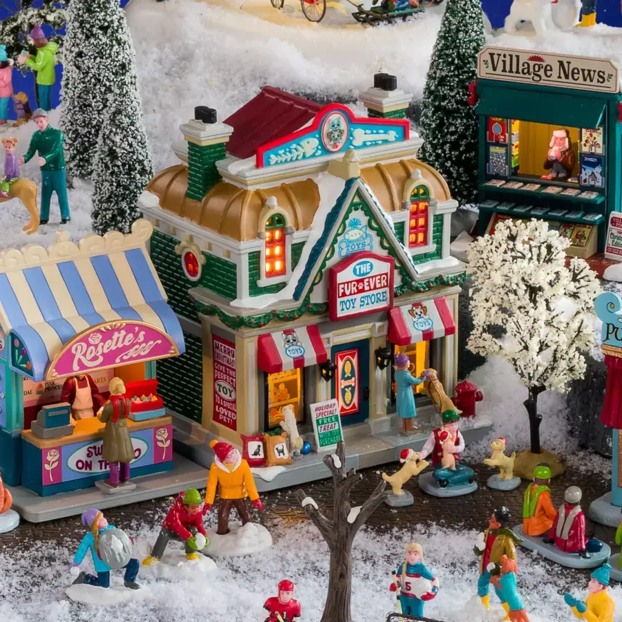 Eminza Village De Noël Lemax à Piles Lumineux Boutique De Jouets Fur-Ever