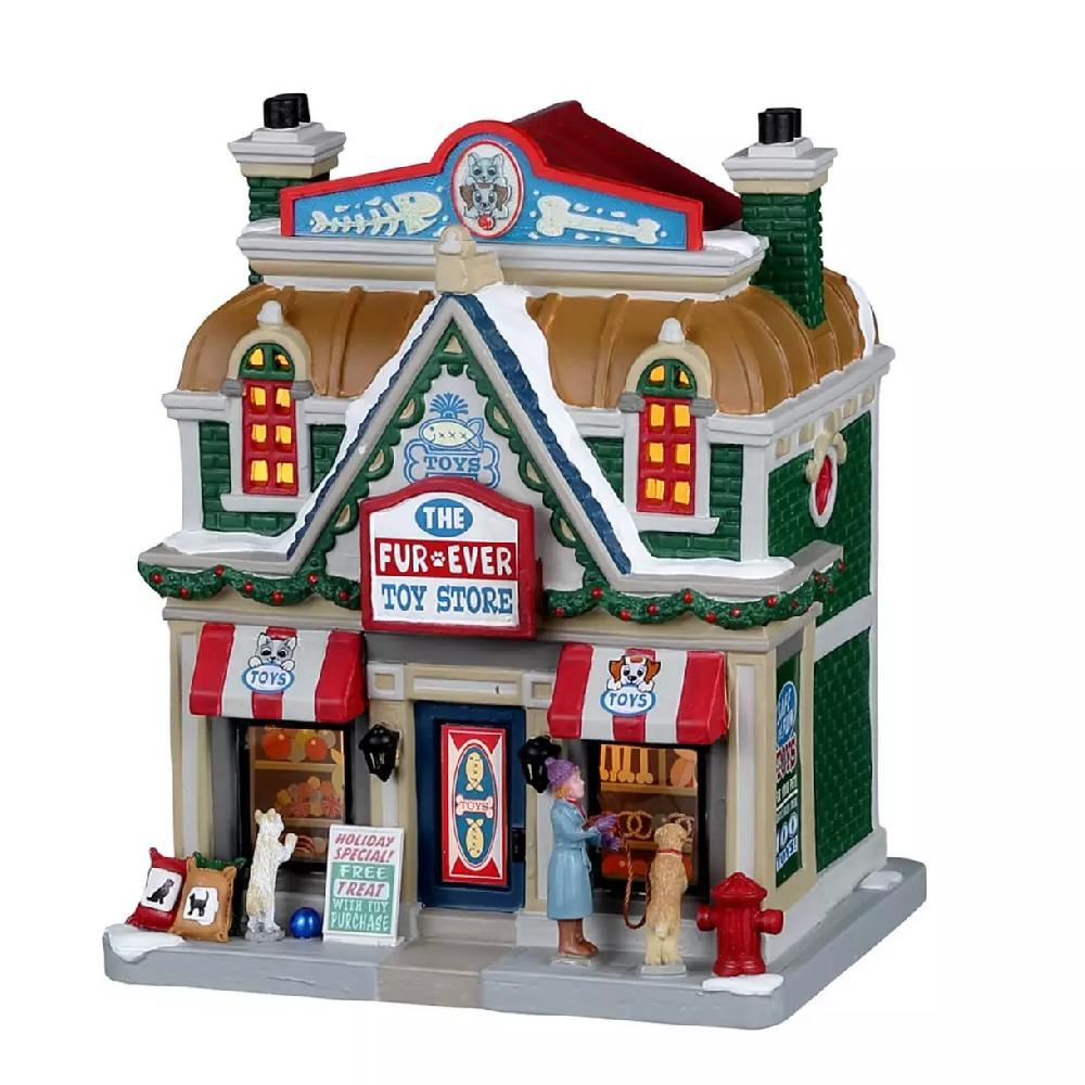 eminza Village de Noël Lemax à piles lumineux Boutique de jouets Fur-Ever