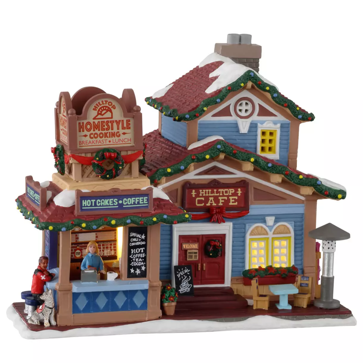 eminza Village de Noël Lemax à piles lumineux Café perché au sommet de la montagne