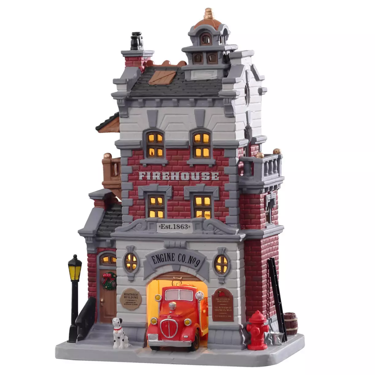 eminza Village de Noël Lemax à piles lumineux Caserne des pompiers