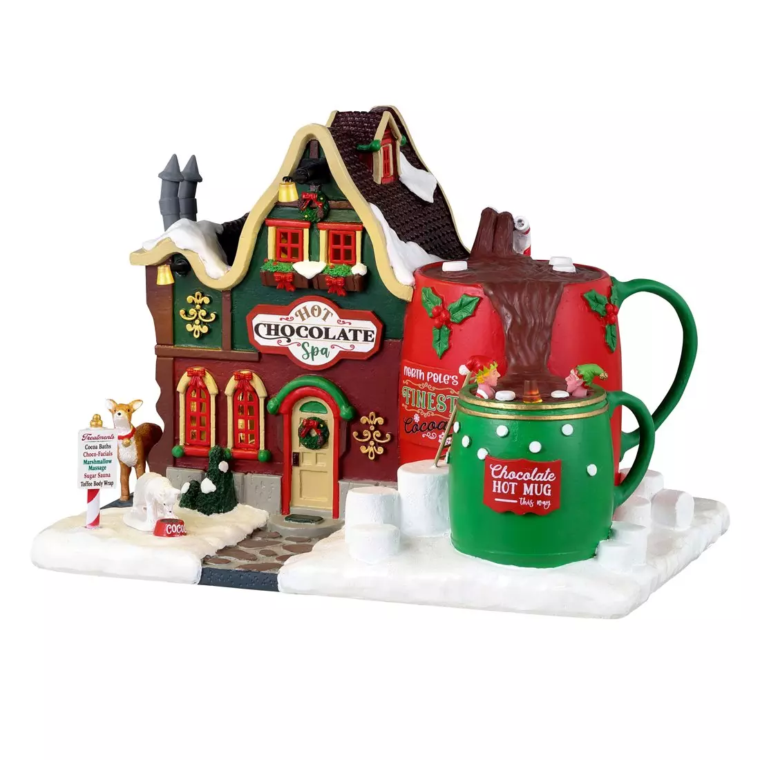 eminza Village de Noël Lemax à piles lumineux Spa au chocolat chaud