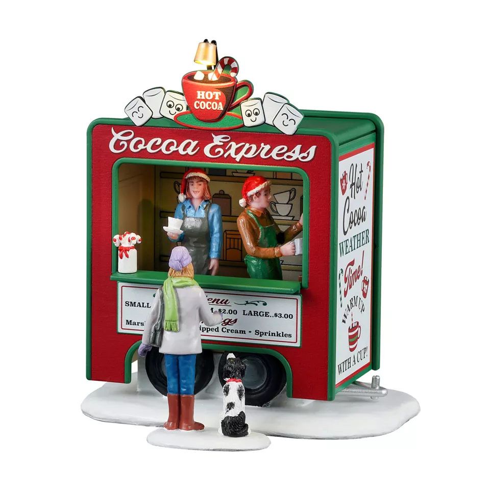 eminza Village de Noël Lemax lumineux à piles Stand de chocolat chaud