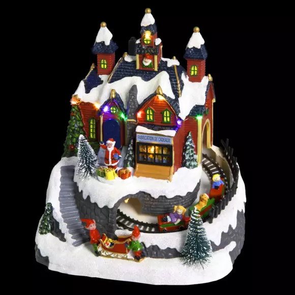 Eminza Village De Noël Lumineux à Piles Atelier Et Train De Noël Lumineux Et Musical