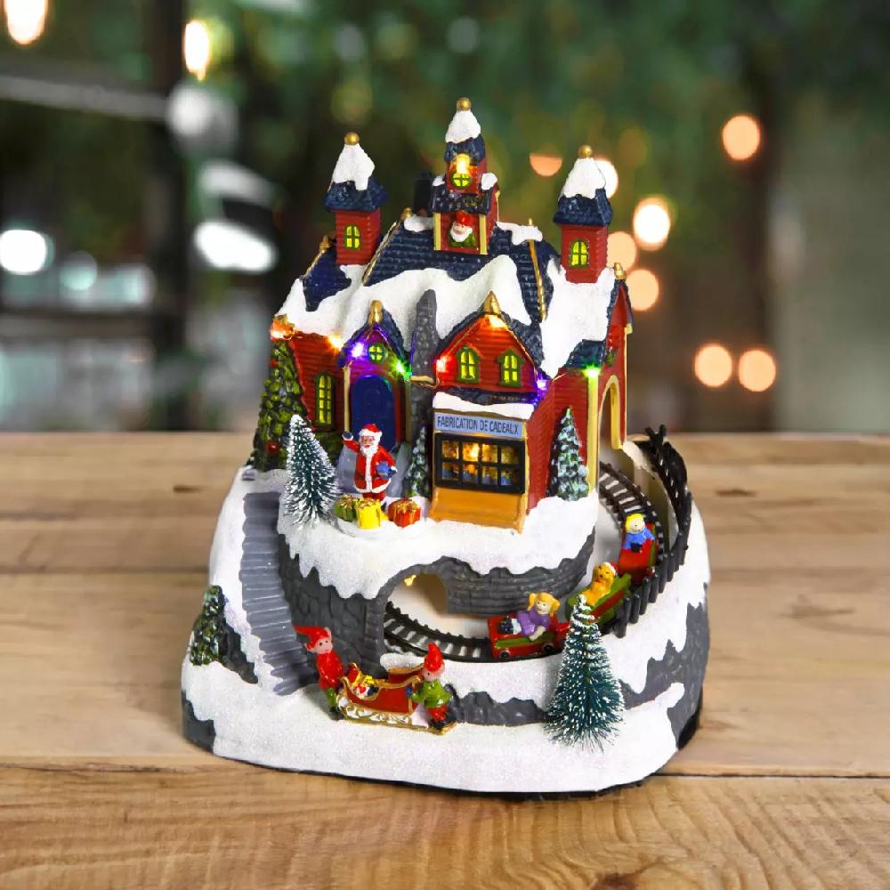 eminza Village de Noël lumineux à piles Atelier et train de Noël lumineux et musical