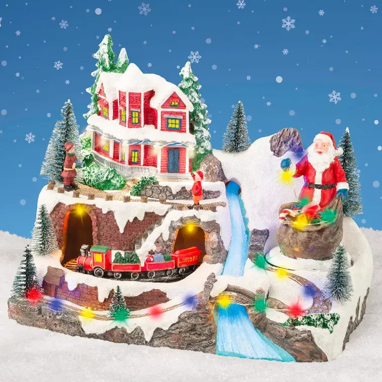 eminza Village de Noël lumineux et musical Père Noël en montagne
